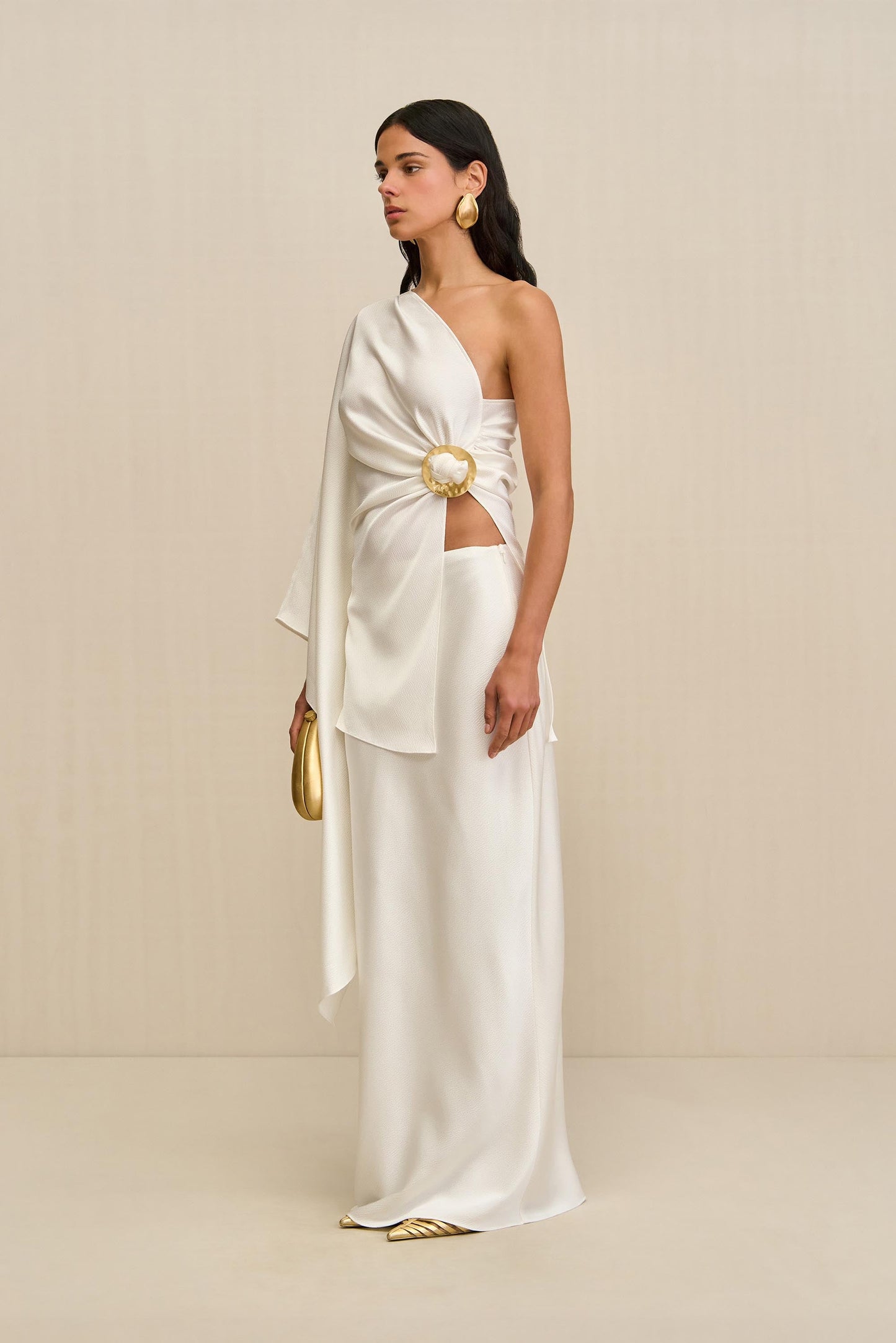 CHANTEL SKIRT - OFF WHITE HAMMERED SATIN