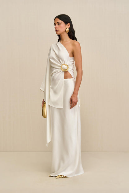 CHANTEL SKIRT - OFF WHITE HAMMERED SATIN