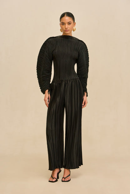 STACIE PANT - BLACK PLISSE