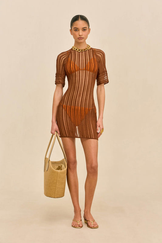 RURU KNIT COVERUP DRESS - SADDLE