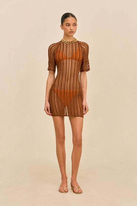 RURU KNIT COVERUP DRESS - SADDLE