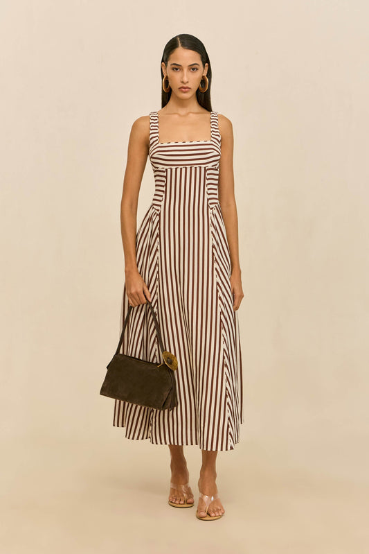 CARLA DRESS - SMALL SADDLE STRIPE