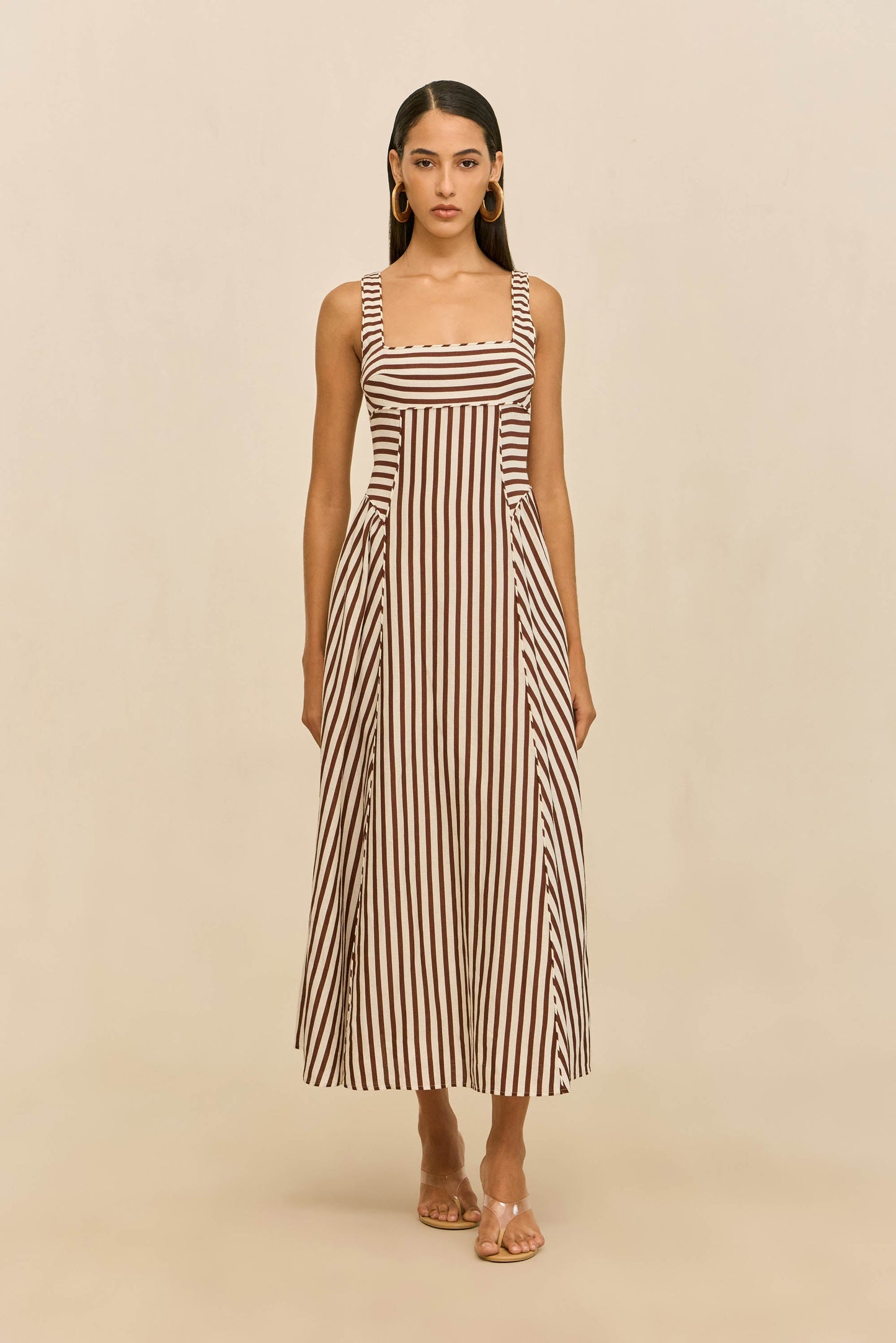 CARLA DRESS - SMALL SADDLE STRIPE
