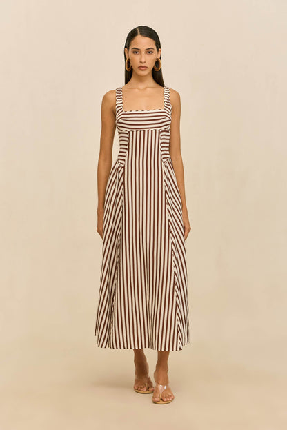 CARLA DRESS - SMALL SADDLE STRIPE