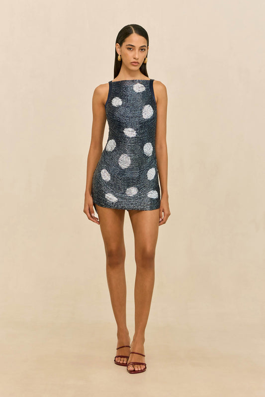 MADISON DRESS - LARGE DOT DEEP LAKE