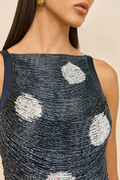 MADISON DRESS - LARGE DOT DEEP LAKE