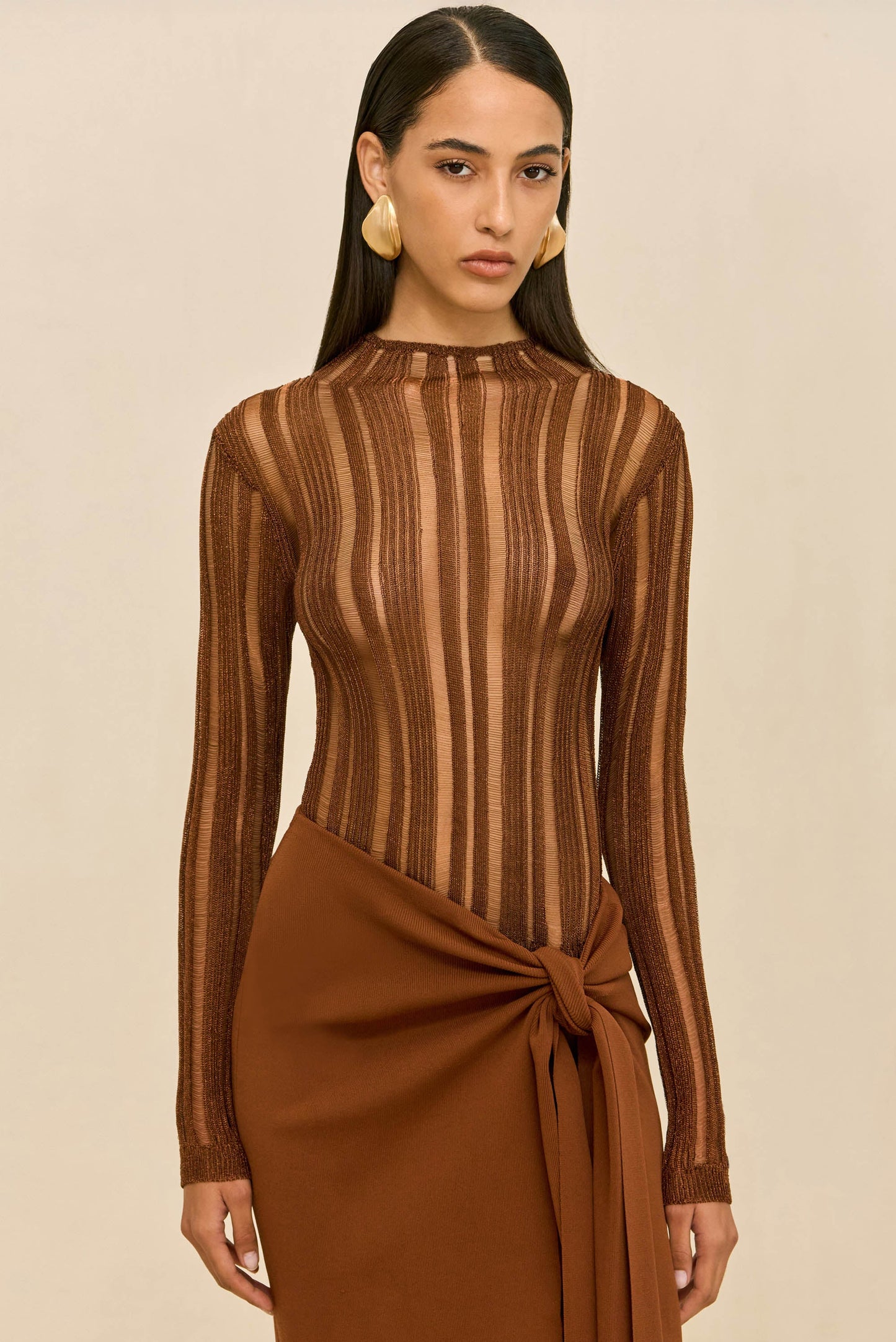 KYLA KNIT TOP - SADDLE