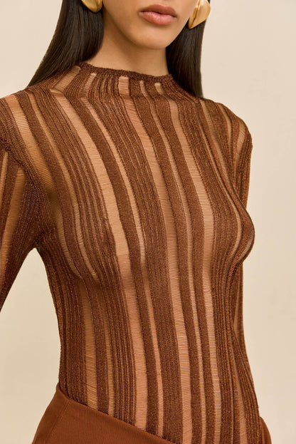 KYLA KNIT TOP - SADDLE