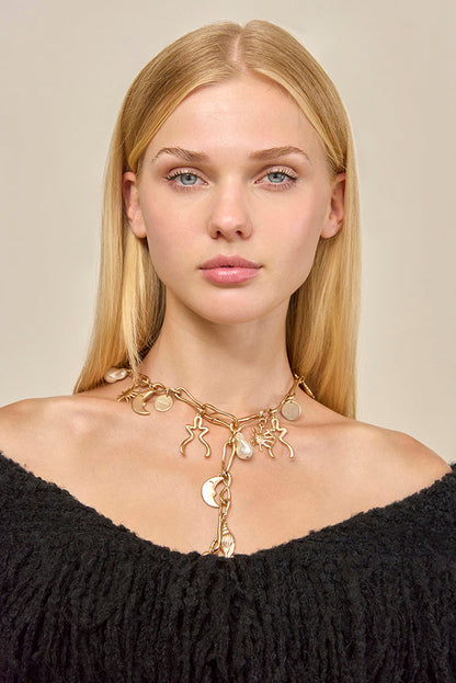 ASTRID CHARM NECKLACE - BRUSHED BRASS