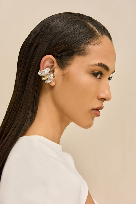 SOLENE RHINESTONE EAR CUFF SET - CLEAR & SAND DOLLAR